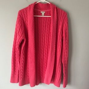 L.L. Bean pink chunky cable knit open cardigan M